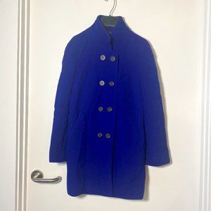 J CREW 0P 0 XS Petite Wool Coat Jacket in Cobalt Blue, button closure lined